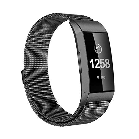 Issmolog Replacement Bands Compatible for Fitbit Charge 3, Stainless Steel Milanese Loop with Adjustable Magnetic Closure for Fitbit Charge 3 Bands Multi Colors Multi Sizes