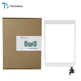 Teseko for Ipad Mini White Touch Screen Digitizer Ic Chip Front Lens with Home Button Flex Assembly Replacement