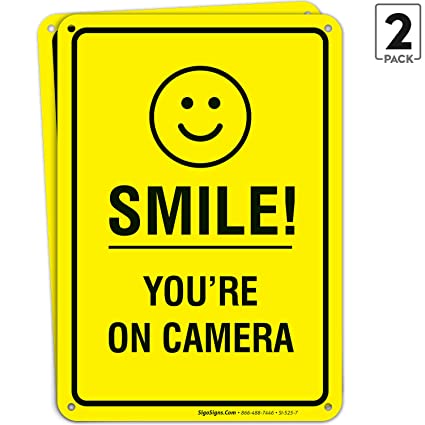 Smile You're on Camera Sign - (2 Pack) | 10x7 Inches,Rust Free 0.40 Aluminum, Fade Resistant, Indoor/Outdoor Use, Made in USA by SIGO SIGNS