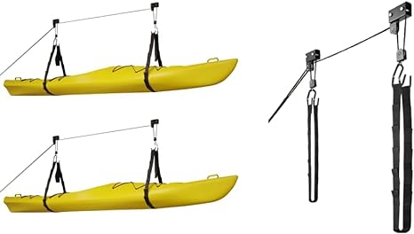Kayak Hoist Set – Overhead Pulley System with 125 lb Capacity for Kayaks, Canoes, Bikes, or Ladder Storage by Rad Sportz (2 Pack)