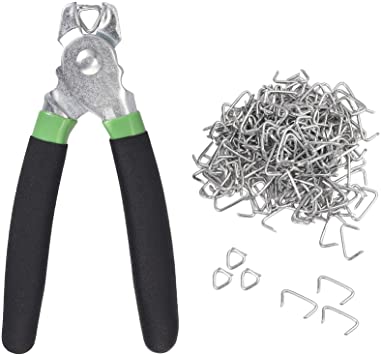 Kamtop Hog Ring Pliers Kit 300 PCS 3/4inch Galvanized Steel Hog Rings Included for Shock Cords Bagging Traps Bungee Sausage Casing Meat Pet Cages
