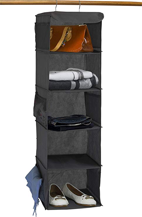 Simple Houseware 5 Shelves Hanging Closet Organizer, Dark Gray