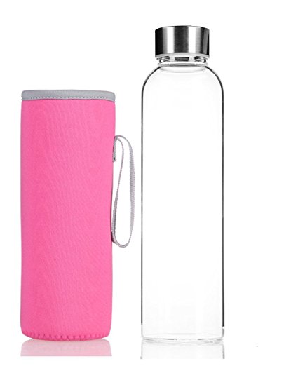 July Sky Stylish Portable Borosilicate Glass Water Bottle(18.5OZ/12.6OZ,) with Colorful Protective Bag
