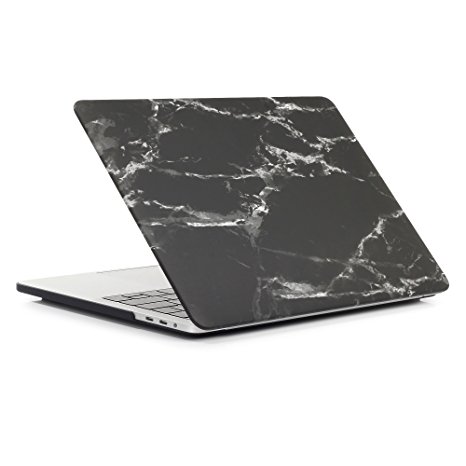 For Macbook Pro 13 Case 2016, iZi Way [Marble Series] Rubberized Hard Shell Cover for Macbook Pro 13" w/ Retina display A1706 & A1708 (Fits Regular & Touch Bar Ver.) - Black