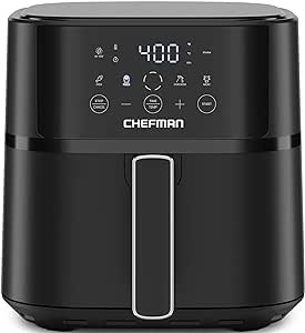 Chefman Air Fryer – 6 QT Compact Airfryer for Quick & Easy Meals in Minutes, Features Hi-Fry Technology for Extra Crisp, Touchscreen Controls with 4 Presets, Nonstick & Dishwasher Safe Basket - Black