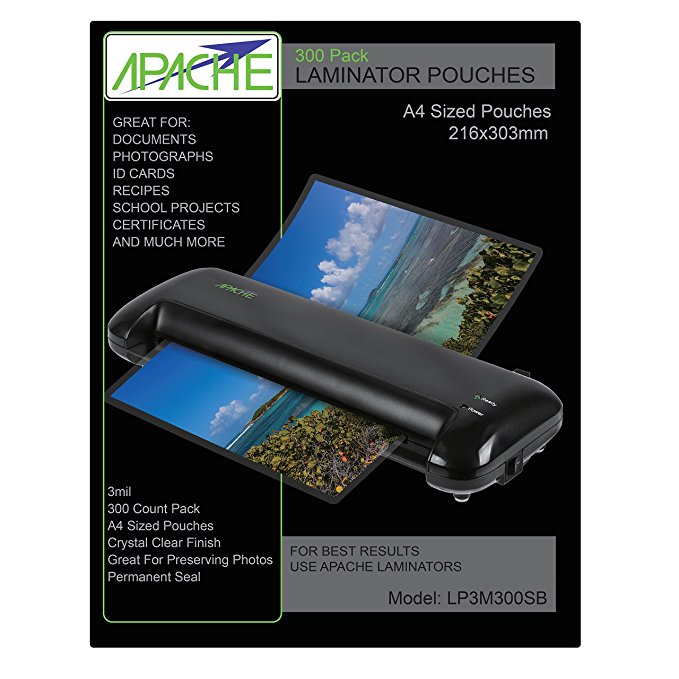 Apache Laminating Pouches, Letter Size, 300 Pack, 3 mil