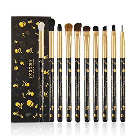 Eye Makeup Brushes Set - Docolor Eyeshadow Eyeliner Blending Crease Kit - Best Choice 10 Essential Makeup Brushes - Skull Printed Goth Eyeshadow Eyebrow Blending Brushes Set