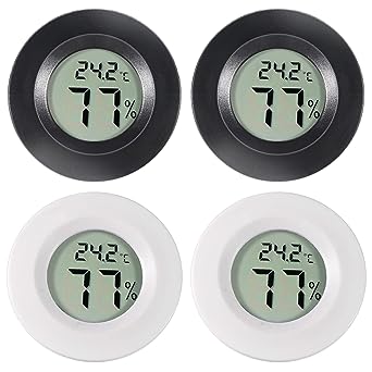 4Pcs Mini Round Hygrometer Thermometer Digital LCD Monitor Meter Gauge Indoor Outdoor Humidity Temperature Gauge for Humidifiers Dehumidifiers Greenhouse Basement Babyroom Fahrenheit or Celsius