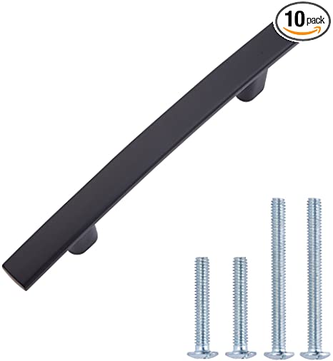 AmazonBasics Modern Curved Cabinet Handle, 5.25-inch Length (3-inch Hole Center), Flat Black, 10-Pack