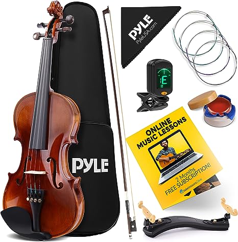 Pyle 1/2 Size Beginner Violin Starter Kit, Violin Starter Package with Travel Case & Bow, Extra Strings, Digital Tuner, Shoulder Rest & Cleaning Cloth for Students, Kids, Adults