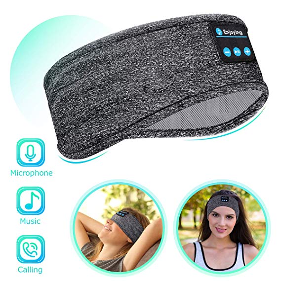 Bluetooth Sleep Headphones Eye Mask, Wireless Sports Headband Headphones with Detachable Stereo Thin Speaker for Sleeping, Sports, Meditation & Relax, Sports Headband (Grey)