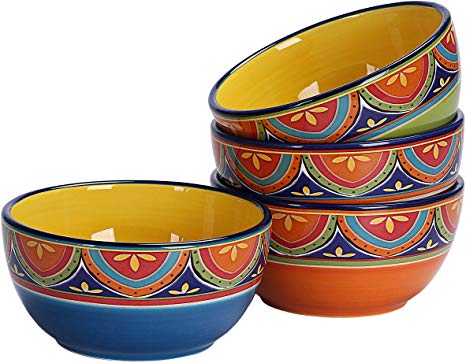 Bico Tunisian 26oz Ceramic Cereal Bowls Set of 4, for Pasta, Salad, Cereal, Soup & Microwave & Dishwasher Safe