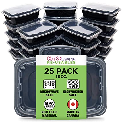 Cubeware 25-Pack Snap-Seal, Microwavable, Dishwasher and Freezer Safe, Reusable Food Storage Bento Box, Meal Prep Containers (Single Compartment (38 oz), 25-Pack)