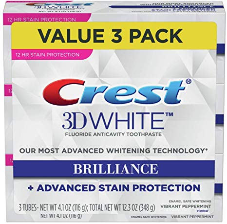 Crest Toothpaste 3D White Brilliance Vibrant Peppermint, 4.1oz (Pack of 3)