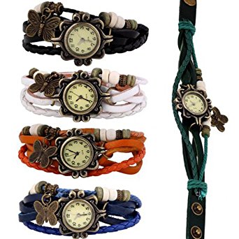 Ularmo 2015 New Popular Wholesale Lot of 5pcs Womens Girls Butterfly Bracelet Wrist Watches