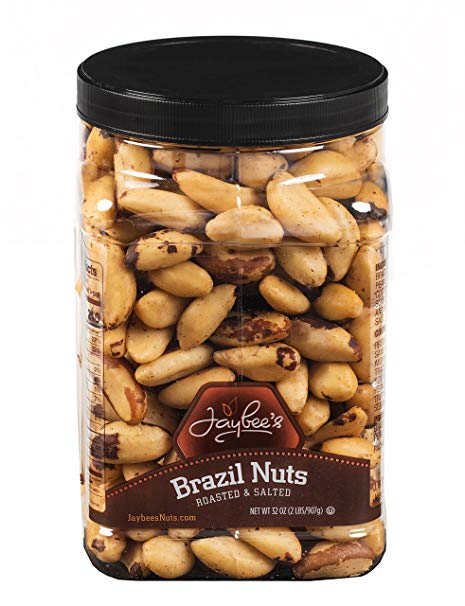 Jaybees Roasted Salted Brazil Nuts - (32 oz) Great for Daily Snack, Baking, Cooking and Gift Giving Reusable Container Kosher Certified