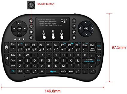 Rii i8 Mini Wireless Keyboard and Mouse Combo Remote, LED Backlit Mini Wireless Touch Keyboard Compatible with Raspberry Pi 2/3,Android TV Box, HTPC/IPTV, Windows 7 8 10