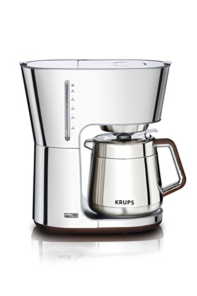 KRUPS KT600 Silver Art Collection Thermal Carafe Coffee Maker with Chrome Stainless Steel Housing, 10-Cup, Silver