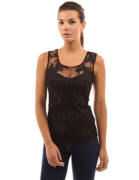 PattyBoutik Women's Floral Lace Sleeveless Top