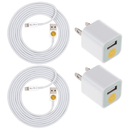 2X 6FT Heavy Duty Lightning Cable Charger Cord w 2X Wall Charger Adapter for iPhone 6S 6S Plus 6 -Wte