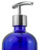 Refillable Liquid Soap Dispenser - Designer Cobalt Blue Bottle  Mirror Polished Silver Hand Pump with Stainless Steel Spring Mechanism - Decorative in the Kitchen or Bathroom