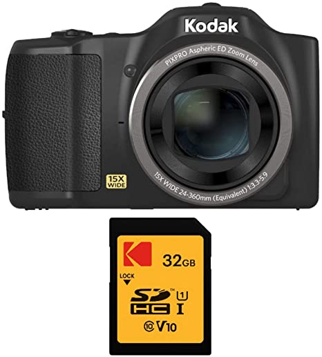 Kodak PIXPRO FZ152 16MP Compact Digital Camera with 15x Optical Zoom with 32GB SD Card Bundle (2 Items)