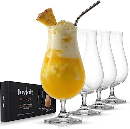 JoyJolt Terran Pina Colada Glasses - Premium Hurricane Cocktail Glasses Made in Europe - 17-Ounce l Crystal Drinking Set - Set of 4 Hurricane Glasses Cocktail Set, ideal for Refreshing Cocktails