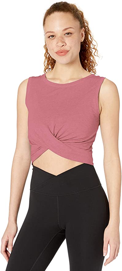 Amazon Brand -  Core 10 Women's (XS-3X) Pima Cotton Blend Knot Front Cropped Yoga Tank