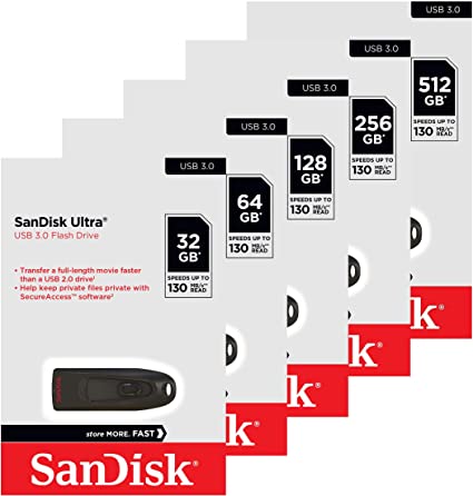 SanDisk 512GB Ultra USB 3.0 SDCZ48-512G 130MB/s Flash Drive with Black OEMPC Lanyard (5 Pack)