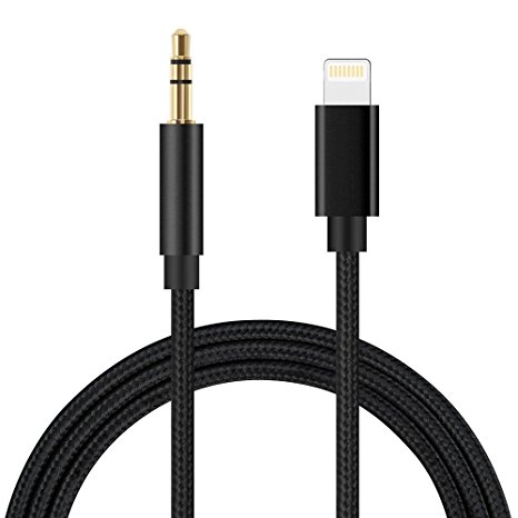 Lightning to 3.5mm Aux Stereo Audio Cable, Sunskey Male to Male Nylon Braided Auxiliary Audio Stereo Cable for iPhone 7 / 7 Plus to Car / Home Stereo, Headphone and Speaker 3.3 FT/ 1M --Black