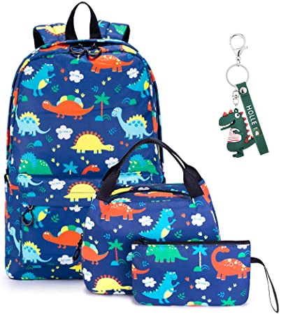 SUVOM Backpacks Boys School Bags Set with Lunch Box and Pencil Case Lightweight Water Resistant 3 in 1 Teens Bookbag for Elementary Preschool (Dinosaur)