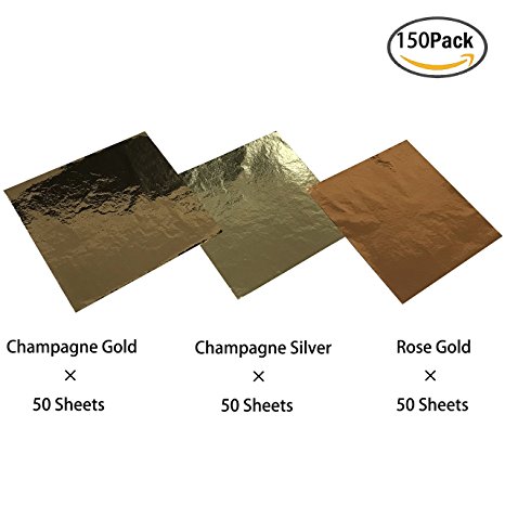 Champagne Gold Foil Leaf Paper, Rose Gold Foil Leaf Paper, Champagne Silver Foil Leaf Paper for DIY Arts, Gilding Crafts, Decor, 150 Sheets by CSPRING