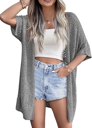 Zeagoo Lightweight Summer Crochet Cardigan for Women Short Sleeve Kimono Boho Oversized Open Front Knitted Cardigan