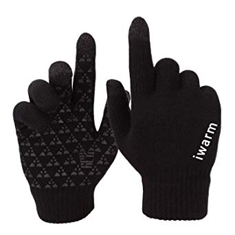 Winter Knit Gloves for Men Touch screen Anti-Slip Silicone Gel - Thermal Soft Wool Lining