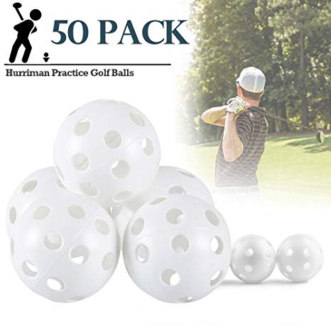 Hurriman Practice Golf Balls Plastic Airflow Hollow 5 inch Wiffle Golf Balls for Driving Range, Swing Training, Indoor/Outdoor Use (Set of 50) (White)