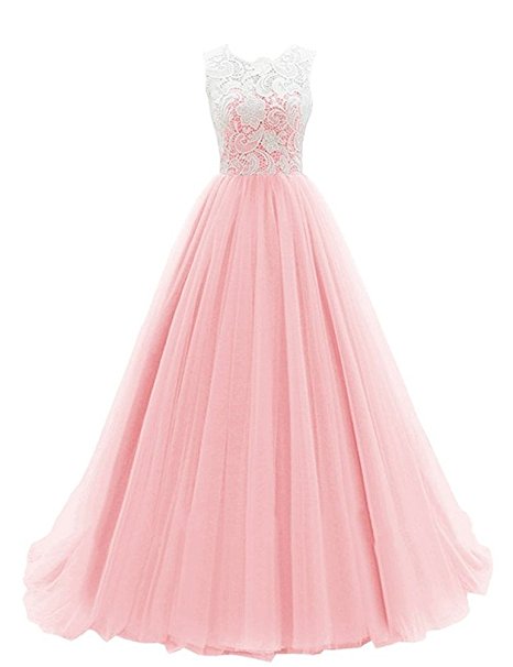WHENOW Women's Sleeveless Lace Long Prom Dresses Party Ball Gowns
