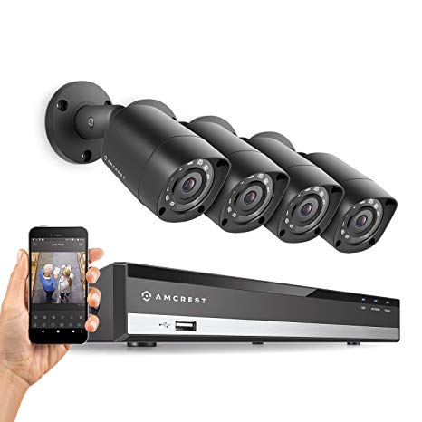 Amcrest HD 1080-Lite 4CH Video Security Camera System -Four 1280x720P IP67 Outdoor Cameras, 65ft Night Vision, Hard Drive Not Included, Supports AHD, CVI, TVI, 960H & IP Cameras (AMDVTENL4-4B-B)