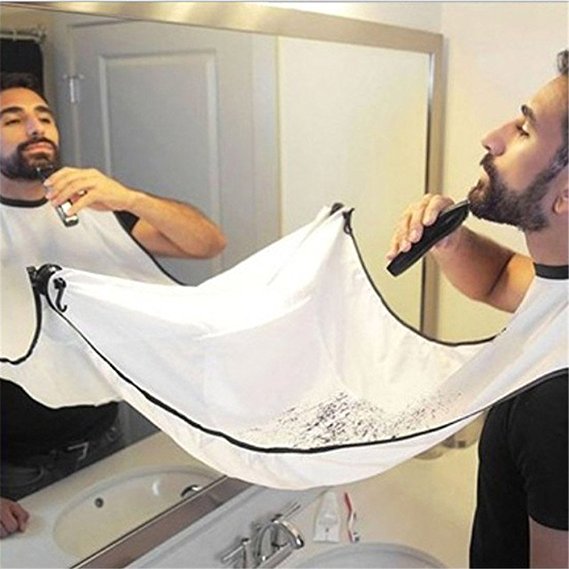JYHY Beard Apron, Beard Bib. Apron with Suction Cups for Mirror. Hair Clippings & Beard Catcher Grooming Cape. Do not Bother to Clean Beard Trimmings, Hairs and Whiskers,White