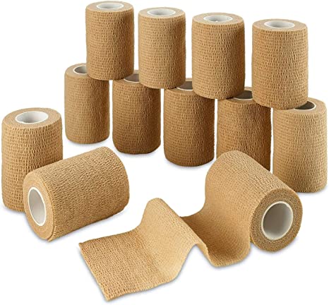 Self Adherent Wrap - Bulk Pack of 12, Athletic Tape Rolls and Sports Wraps, Self Cohesive Non-Woven Adhesive Bandage (3 In x 5 Yards) FDA Approved for Ankle Sprains & Swelling