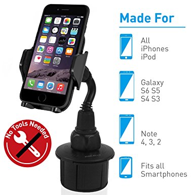 Macally Car Cup Holder Phone Mount with a Flexible Extra Long 8" Neck for iPhone 7 / 7 Plus / 6 / 6 , Samsung, etc.  (MCUP2XL)