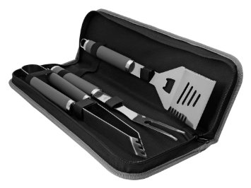 BBQ Set- Featuring 3 solid stainless steel with ergonomic no-slip handles: Fork,Tong, and Spatula.