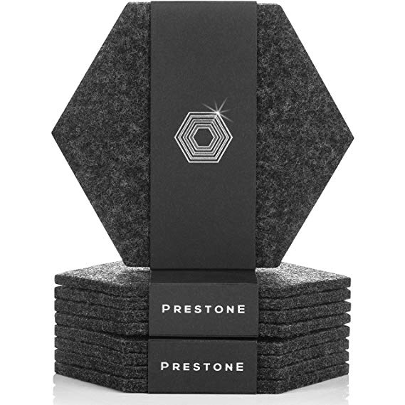 Coasters For Drinks Set of 9 | Absorbent Felt Coasters With Double Holder And Unique Phone Coaster | Premium Package, Perfect Housewarming Gift | Protects Furniture (Hexagon, Charcoal) New 2018