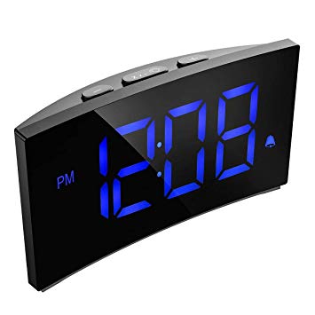 Digital Alarm Clock, Pictek 5 Inch Dimmable LED Screen, Kids Desk Clock with Snooze Function, 12/24 Hour, USB Port and Battery Backup for Bedroom Living Room Office - Blue (Without Adapter)