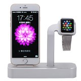Apple Watch Stand Teslasz 2 in 1 Premium Aluminum Charging Dock Station Stand Holder for Apple iWatch and iPhoneiPhone 5 5S 6 6 Plus iWatch BASIC  SPORT  EDITION Model-Silver