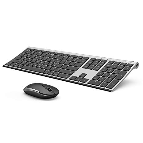 Wireless Keyboard and Mouse, Vive Comb 2.4GHz Rechargeable Compact Whisper-Quiet Full-Size Keyboard and Mouse Combo with Nano USB Receiver for Windows, Laptop, PC, Notebook-Dark Gray