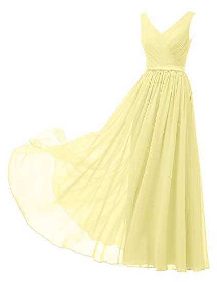 Alicepub V-Neck Chiffon Bridesmaid Dress Long Party Prom Evening Dress Sleeveless