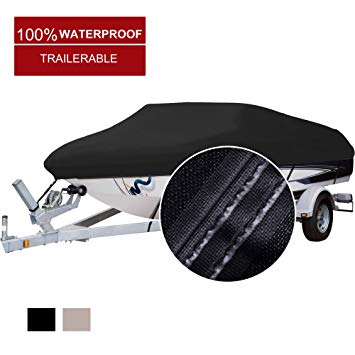 North Captain 100% Waterproof Trailerable 600D Polyester Sealed Seams Boat Cover, Fits V-Hull Tri-Hull Fishing Ski Pro-Style Bass Boats, Multiple Sizes and Colors