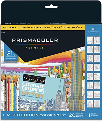 Prismacolor Premier Soft Core Pencils Adult Coloring Book Kit, New York City, 21 Pieces