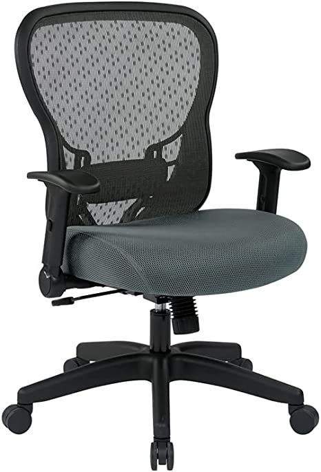 Office Star 529 Series Professional R2 SpaceGrid Back Manager's Office Chair with Memory Foam Seat and Height Adjustable Flip Arms, Grey Mesh