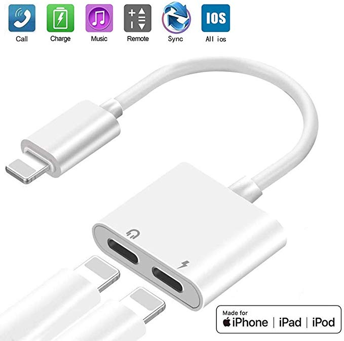 Headphone Adapter for iPhone Dongle Aux Audio Cables Adapter Headset Splitter for Music Call Car Charger Line Control Compatible with iPhone Adapter 7/7plus/8/8Plus /X/XS Max Support for All iOS